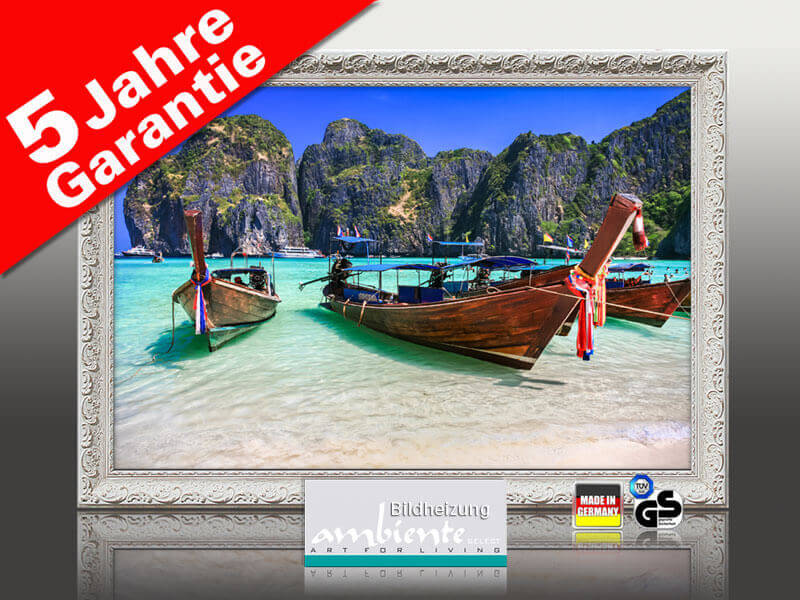 infrarot bildheizung im stilrahmen antik weiss boote auf den andamanen